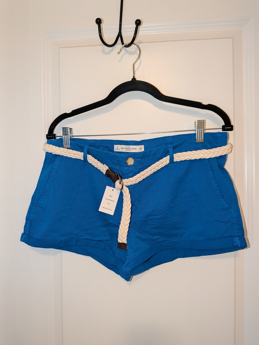 Abercrombie & Fitch Royal Blue High-Waist Chino Shorts with Rope Belt